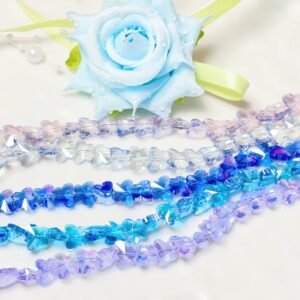 【Live開封】1袋/15個-蝶-薄い色 ガラスビーズ-（8-10mm）17色mix-キラキラ ビーズ